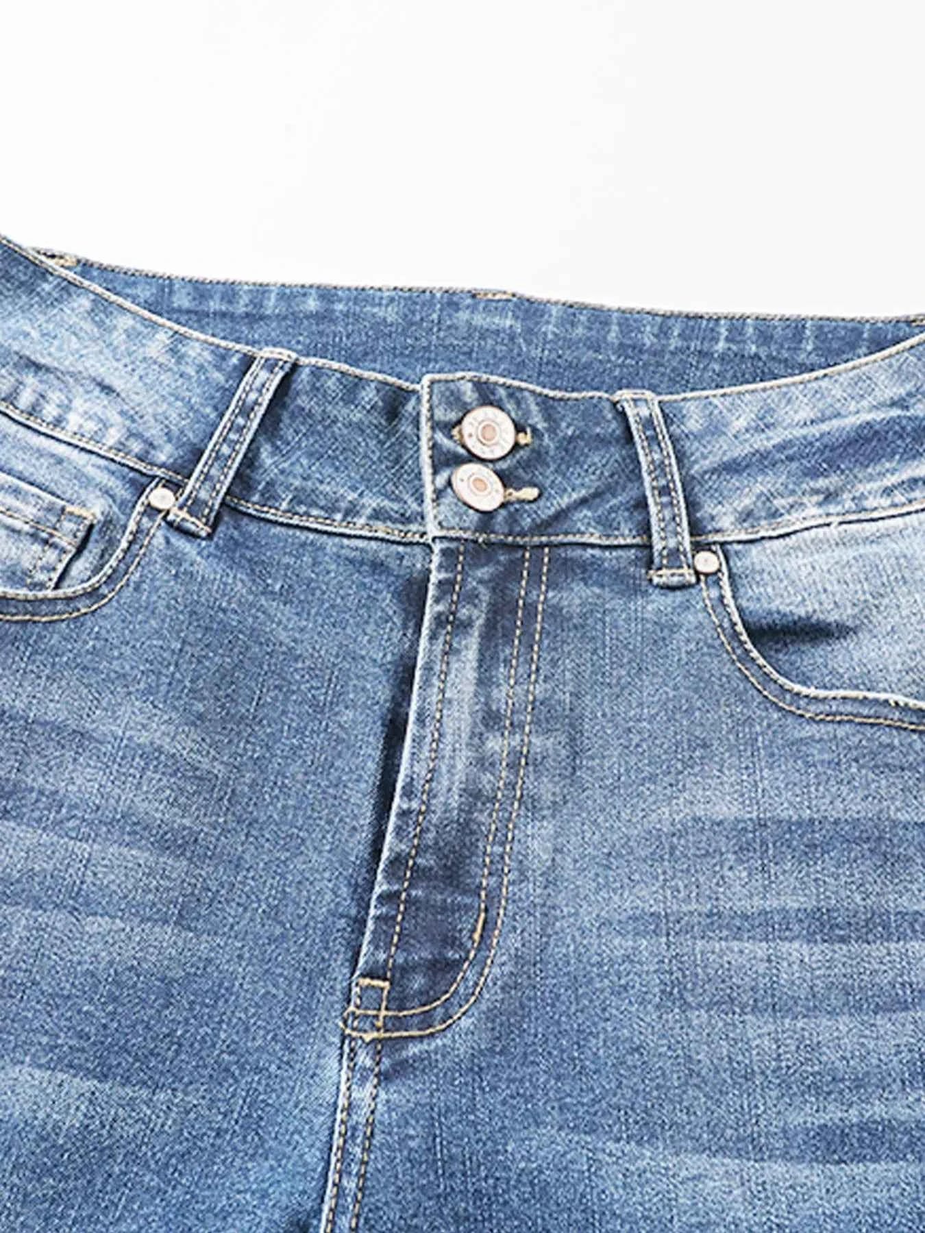 High Waist Distressed Straight Leg Jeans