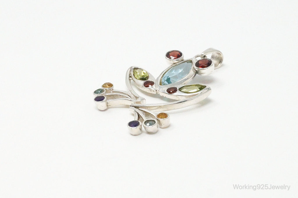 Vintage Multi Gem Tree Frog Sterling Silver Necklace Pendant