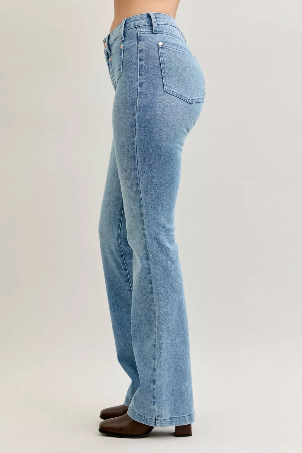 Judy Blue Bootcut Jeans Plus Size Mid Rise With Contrast Wash And Front Patch Pockets