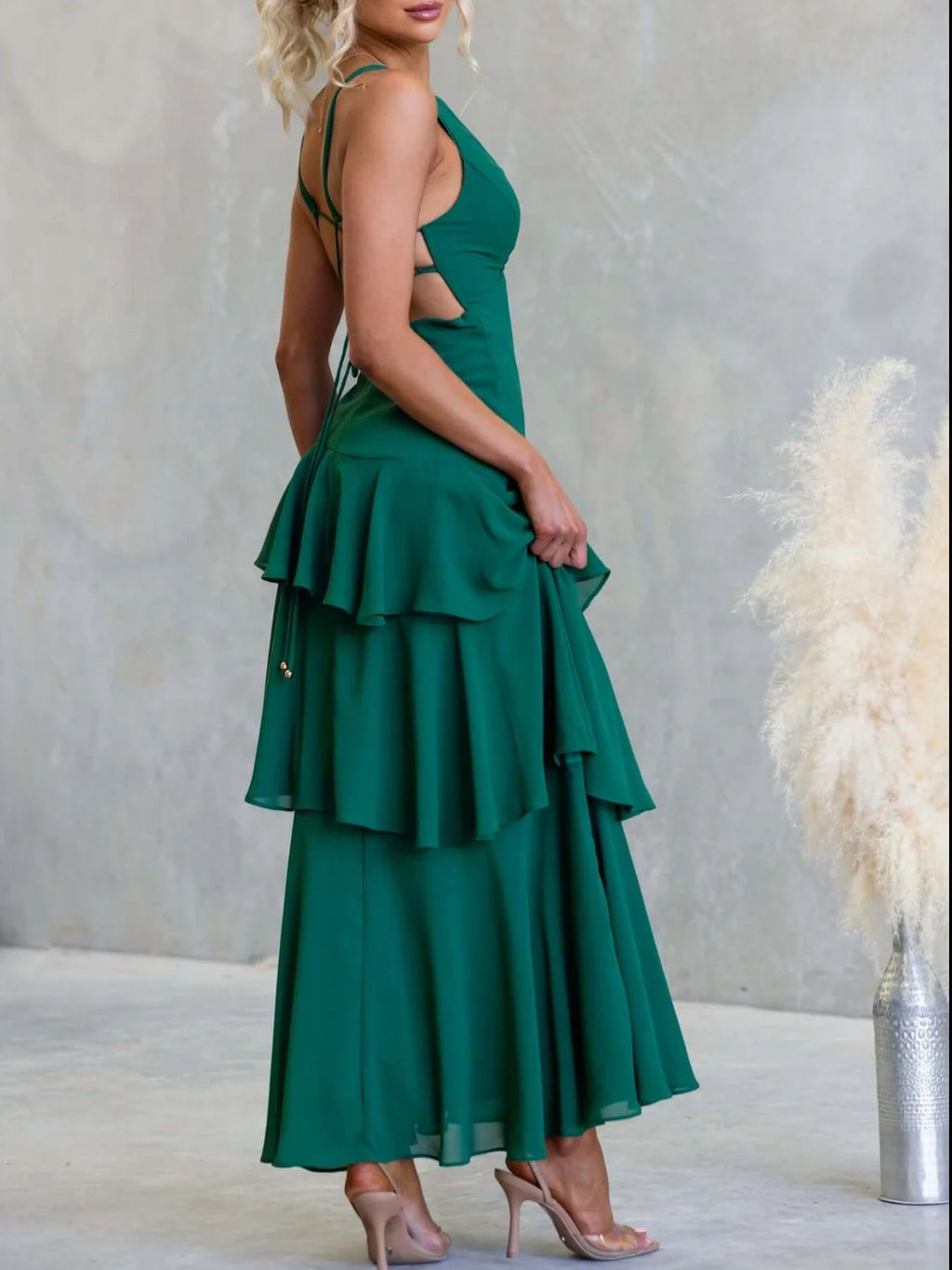 Yellow Sleeveless Ruffled Tiered Maxi Dress for Summer Events