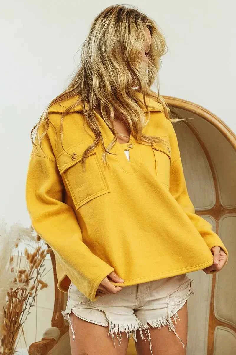 BiBi Fleece Collared Women's Sweatshirt with Flap Pockets