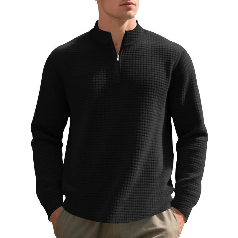Men's Stand Collar Half Zip Small Plaid Sweater