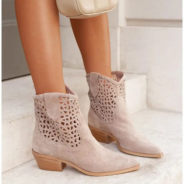 Womens Plus-Size Fashion Ankle Boots With Hollowed-Out Design And Chunky Heel See size chart under “more details”