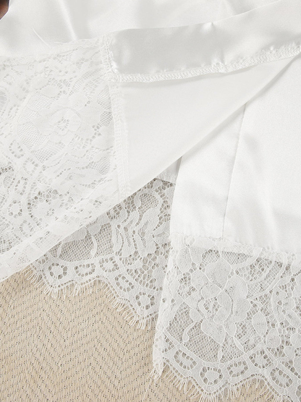 White Lace Trim 3-Piece Cami Cardigan and Shorts Lounge Set