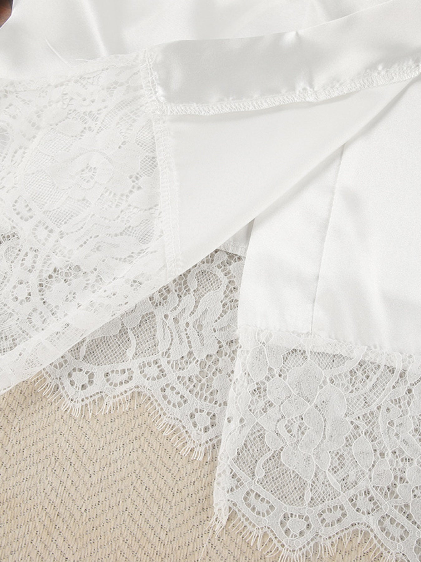 White Lace Trim 3-Piece Cami Cardigan and Shorts Lounge Set