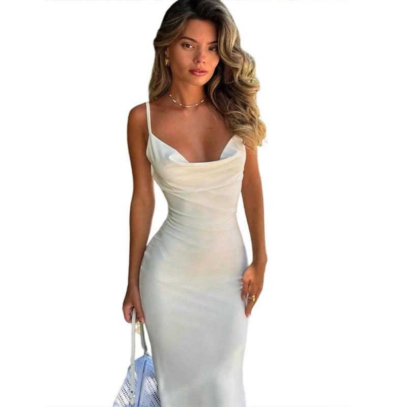 European And American Sexy Socialite Style Sling Backless Lace Long Dress