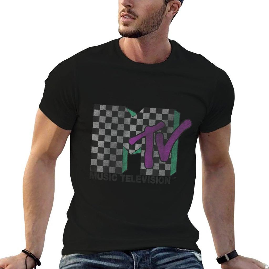 MTV Checkered Distressed Retro Logo  High-quality Stitching T-Shirt