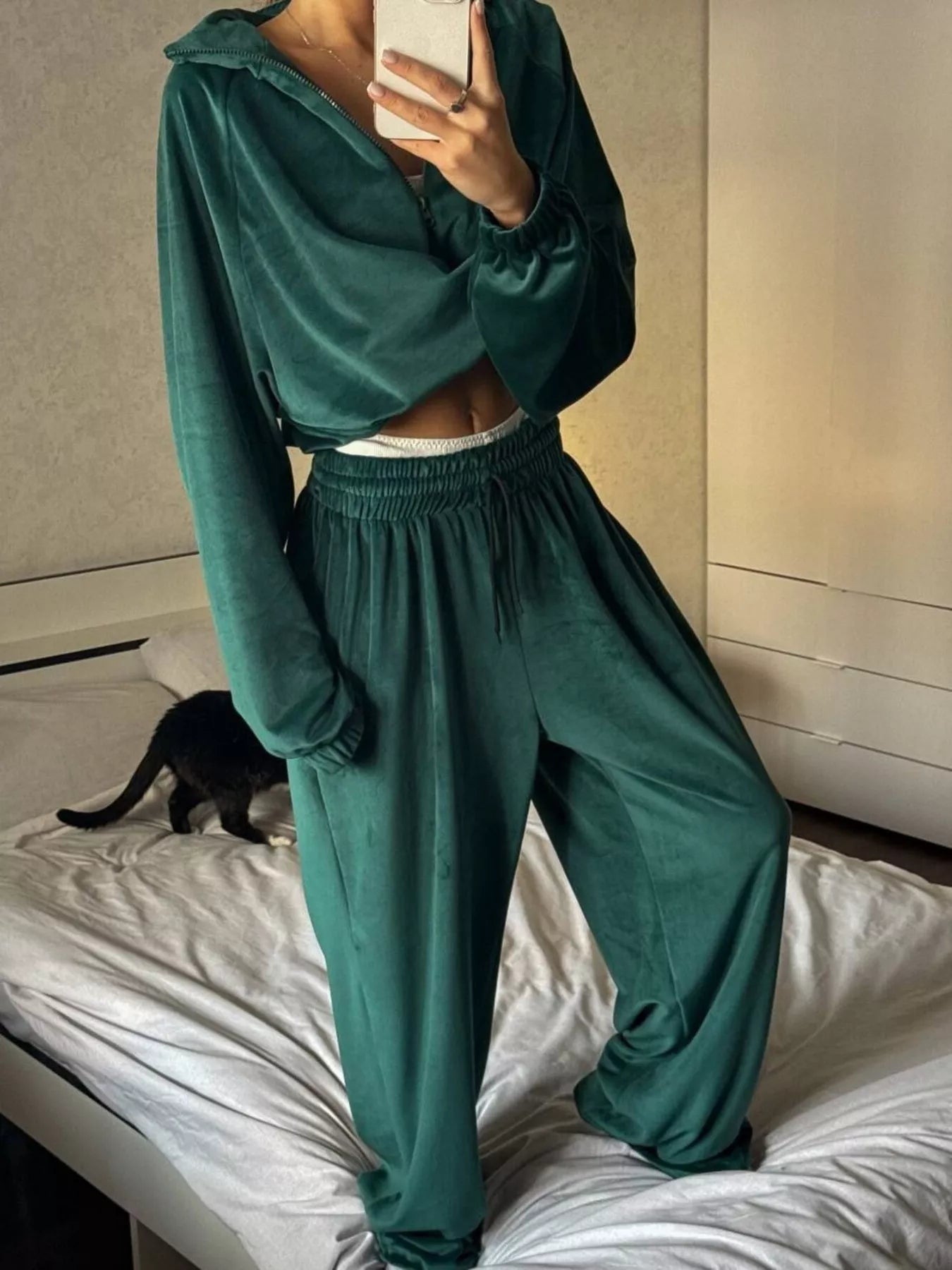Zip Up Long Sleeve Polyester Outfit Set