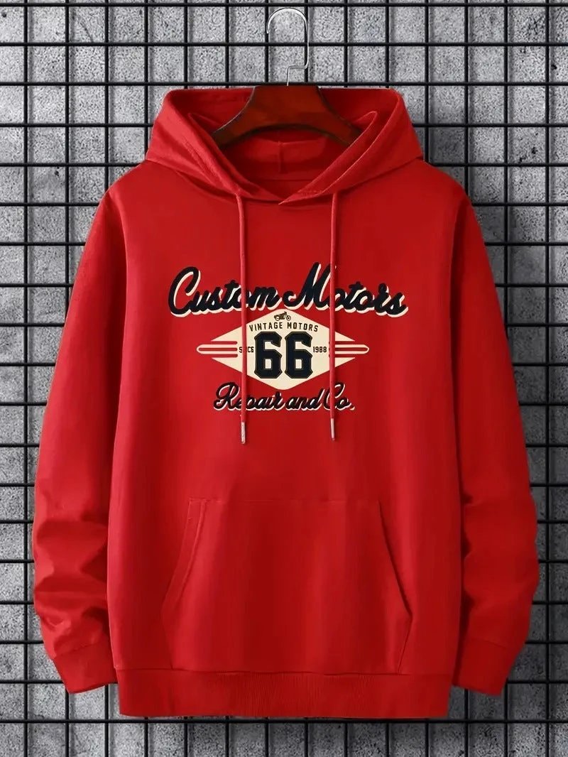 Men's Number 66 Printed Casual Hooded Pullover Sweater