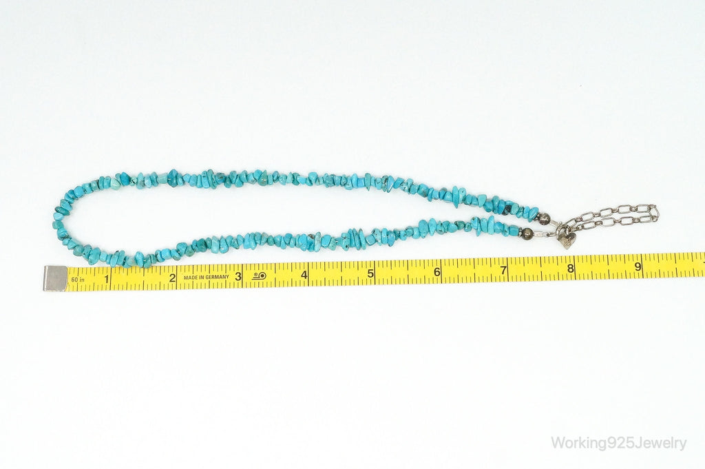 Vintage Native American Shop QT Turquoise Sterling Silver Bead Necklace