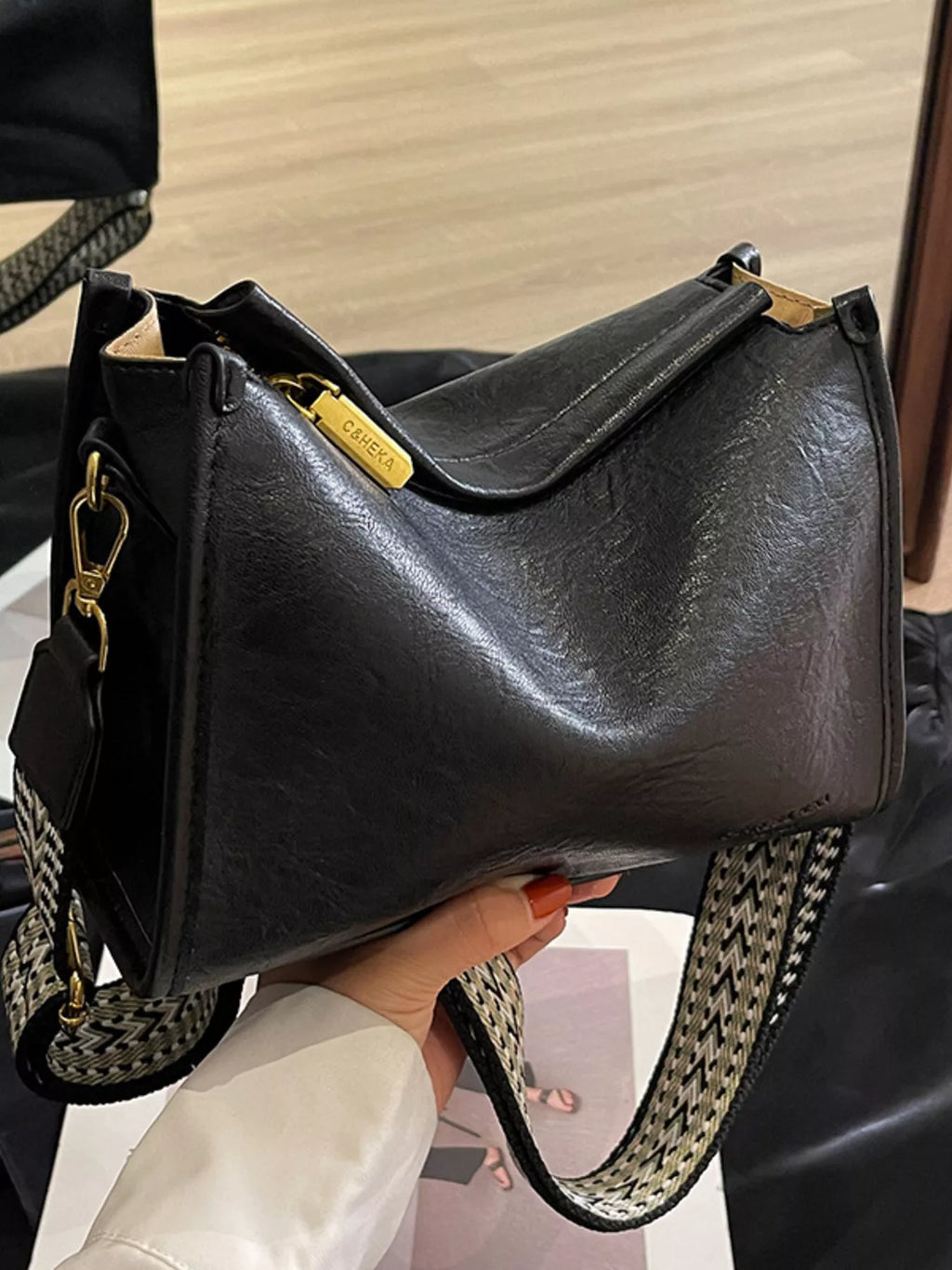Wide Strap Crossbody Bag - Medium PU Leather
