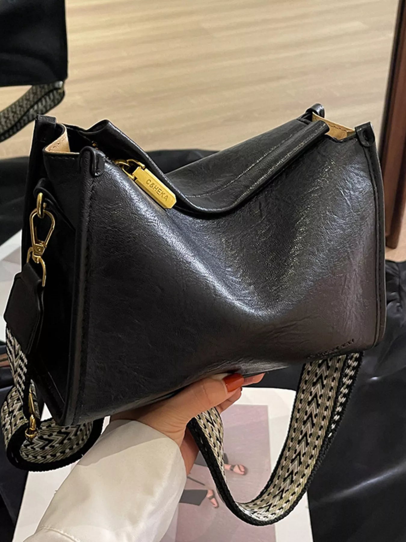 Wide Strap Crossbody Bag - Medium PU Leather