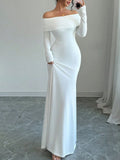 White Off-Shoulder Long Sleeve Bodycon Maxi Dress