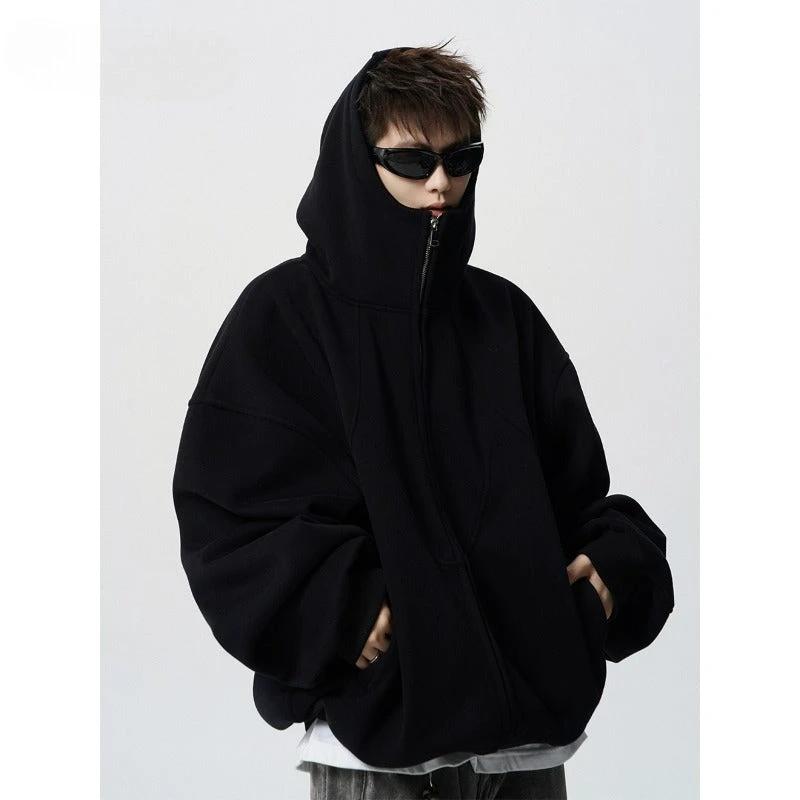 Men's Loose Design Stitching Zip-up Hooded Sweater