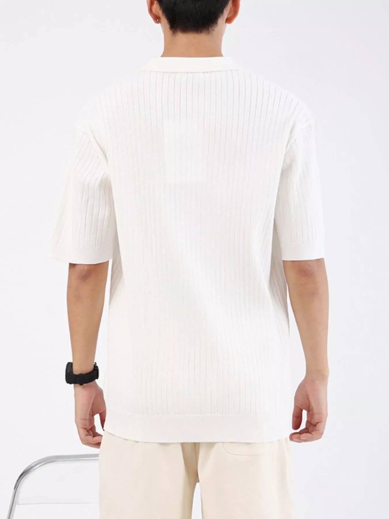 Men's Plus Size Ribbed Knit Short Sleeve Polo