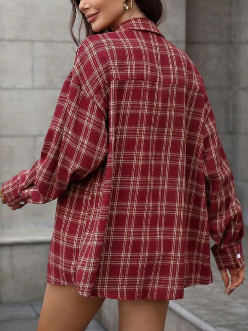 Women's Long Sleeve Plaid Button-Down Shirt in Red