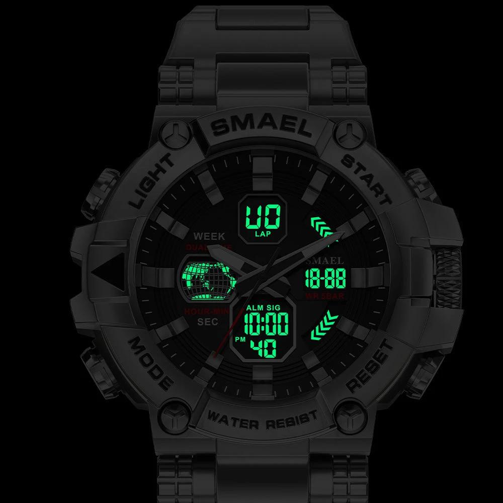 Men's Luminous Stainless Steel Alloy Double Display Electronic Watch