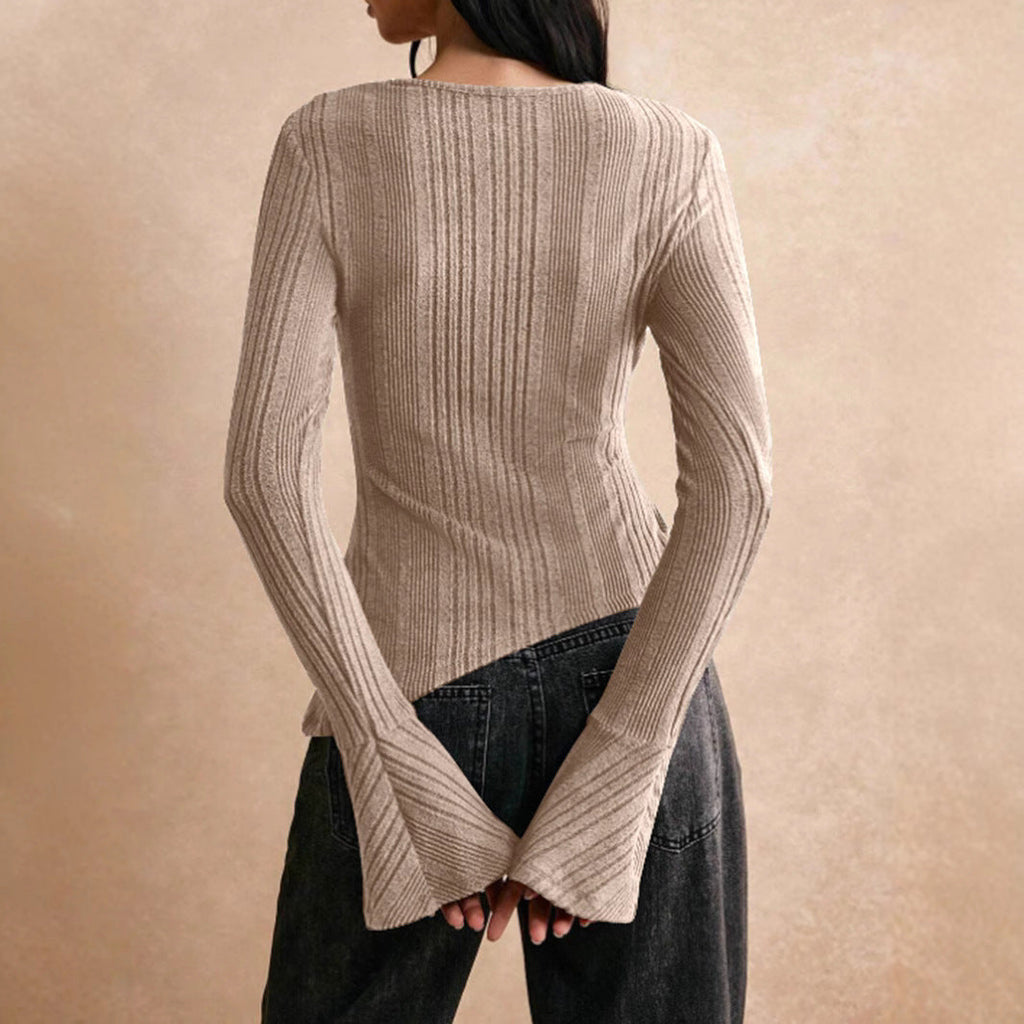 Casual Stitching Long Sleeve Button T-shirt See size chart under “more details”