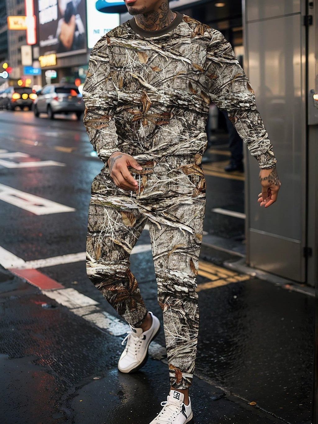 Round Neck Sweater Jungle Camouflage Sportswear Long Sleeve Two-piece Pants