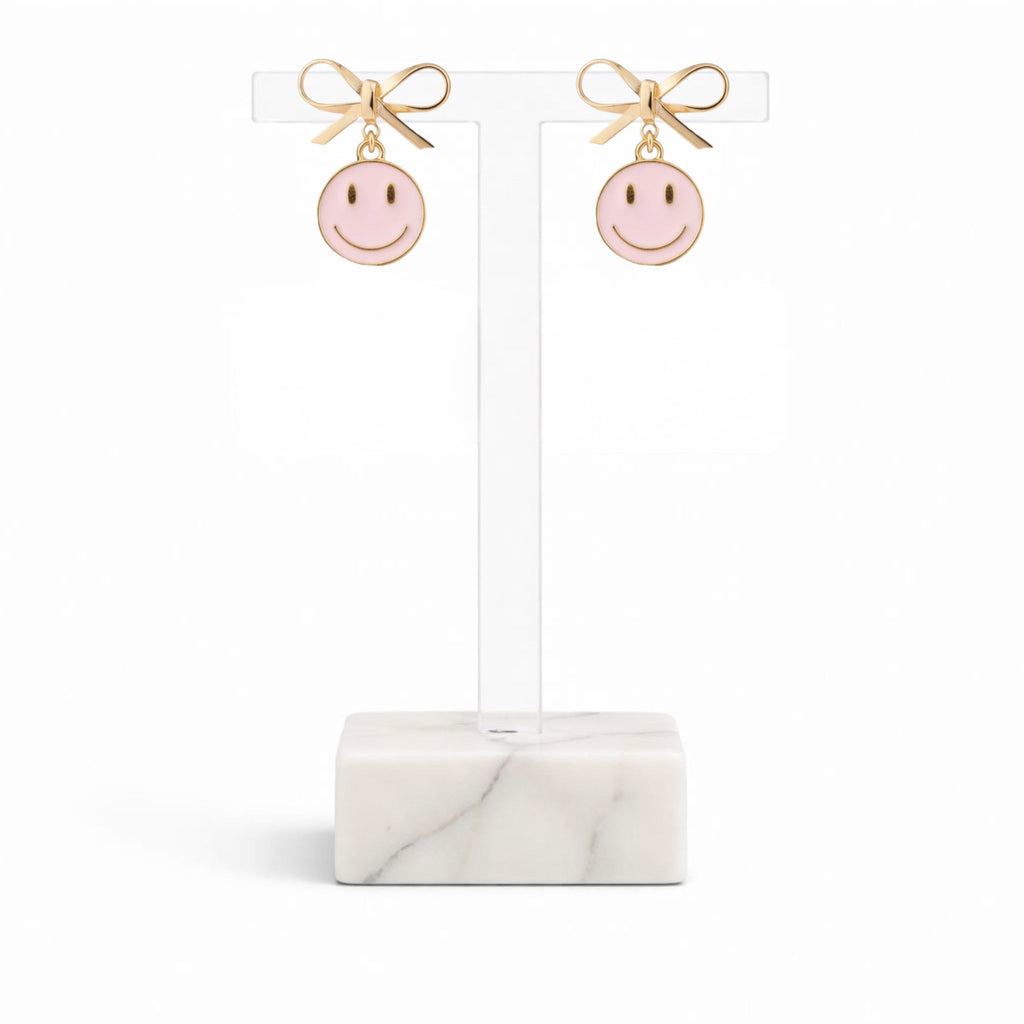 Smiley Face Earrings with Bow Detail