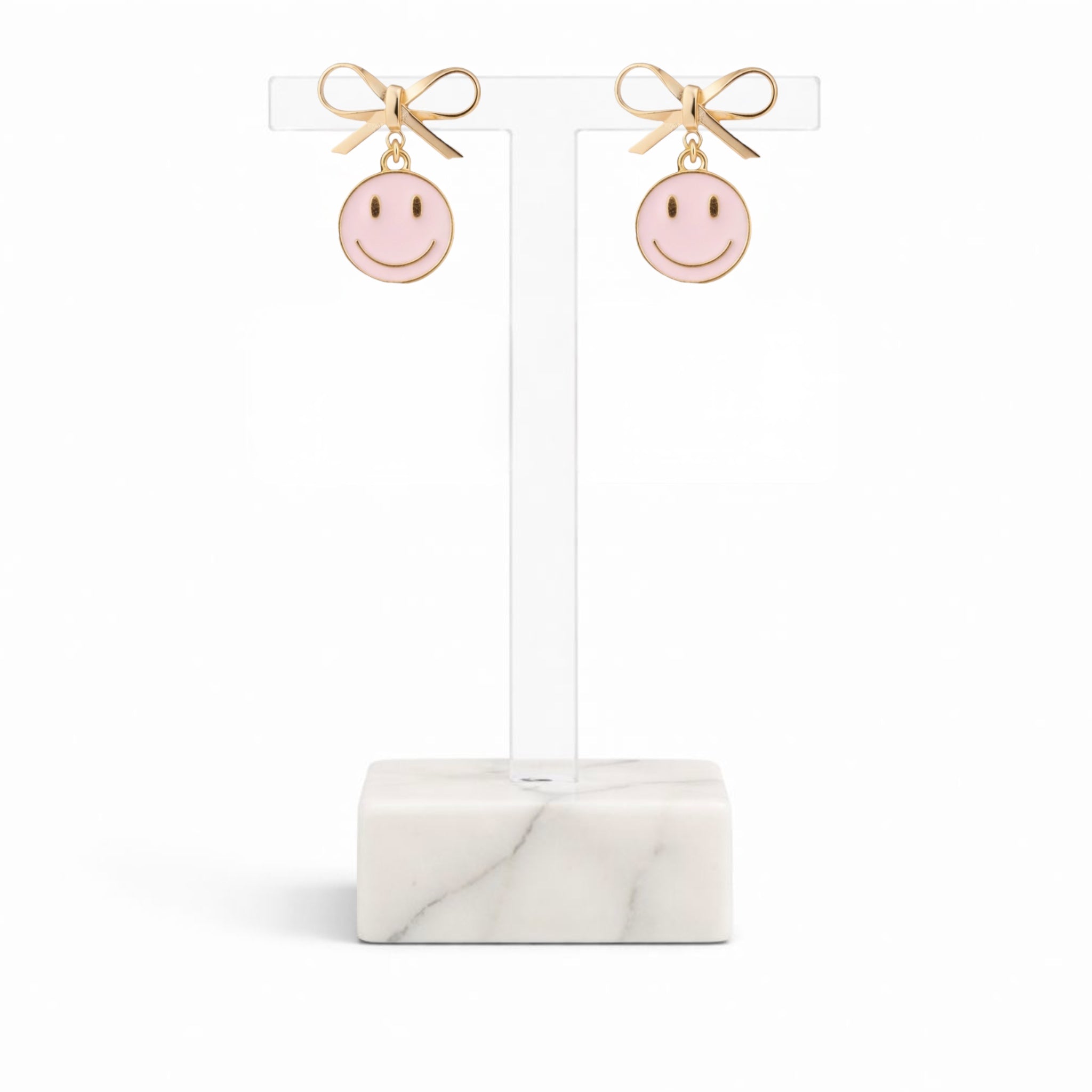 Smiley Face Earrings with Bow Detail