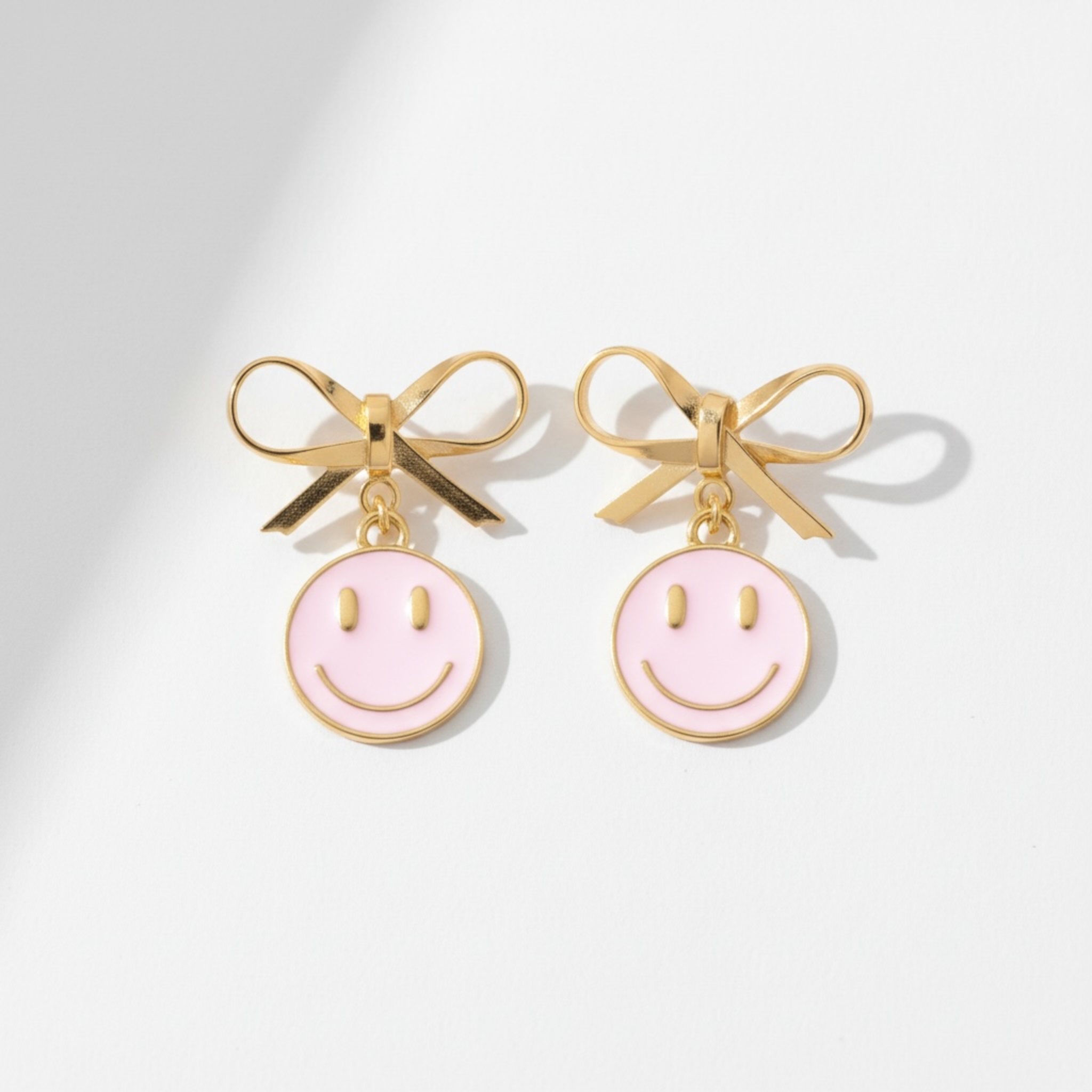 Smiley Face Earrings with Bow Detail