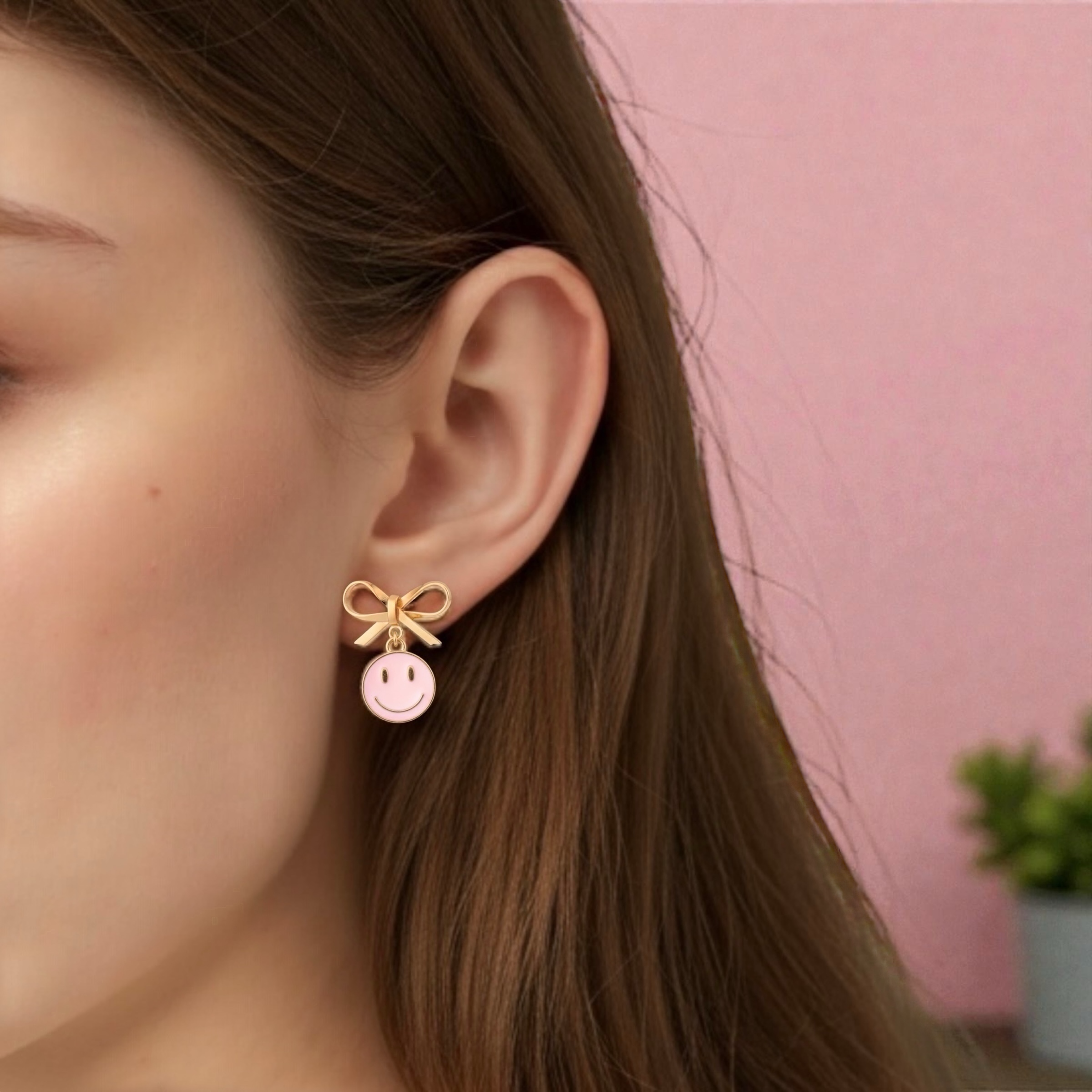 Smiley Face Earrings with Bow Detail