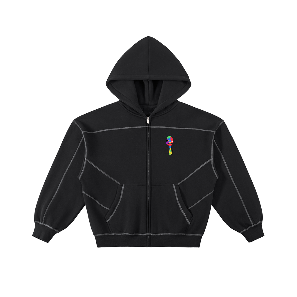 Love Bar Contrast-Stitched Boxy Fleece Zip Hoodie