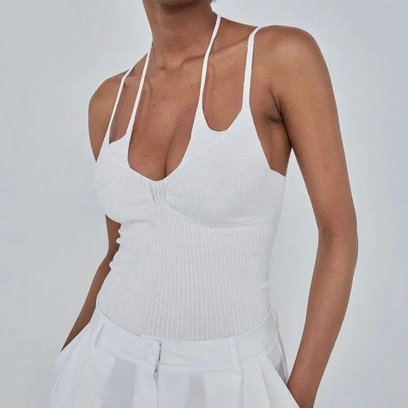 Damian White Cotton Cross Halter Top