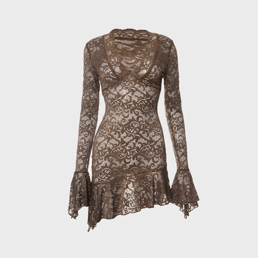 Dance On My Own Brown Lace Mini Dress