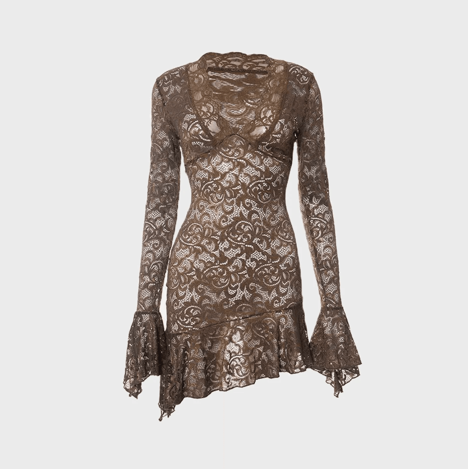Dance On My Own Brown Lace Mini Dress