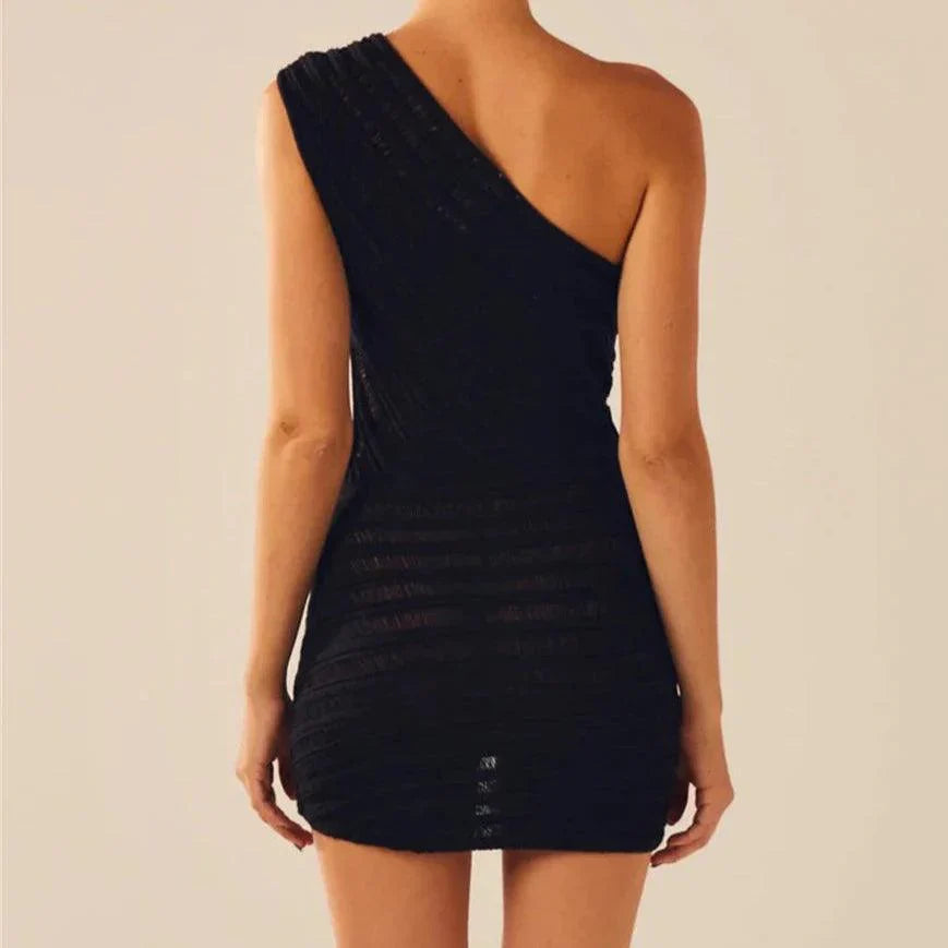 Dante Black Knit One-Shoulder Mini Dress