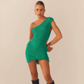 Dante Green Knit One-Shoulder Mini Dress