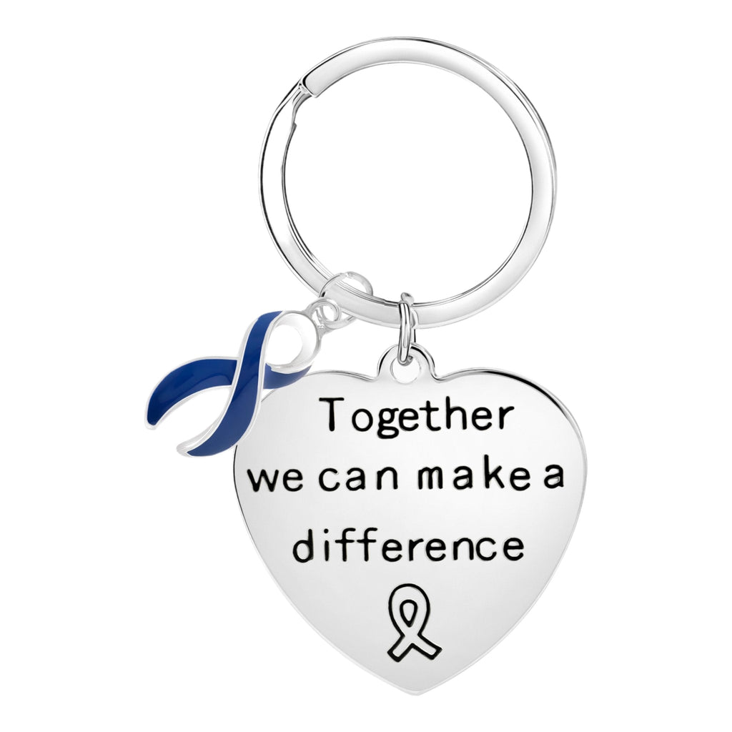 Dark Blue Ribbon Big Heart Key Chains
