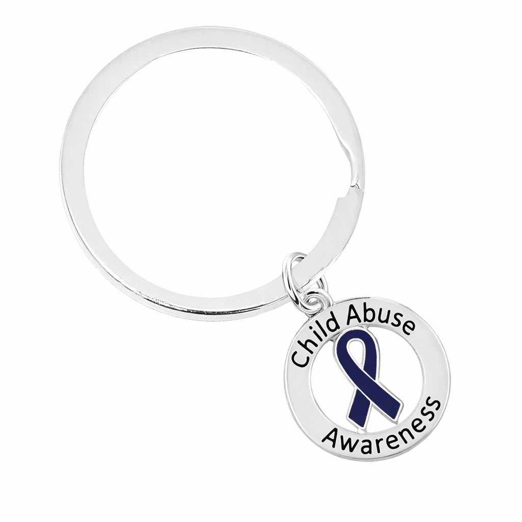 Dark Blue Ribbon Child Abuse Awareness Split Style Keychains