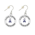 Dark Blue Ribbon Colon Cancer Awareness Hanging Earrings