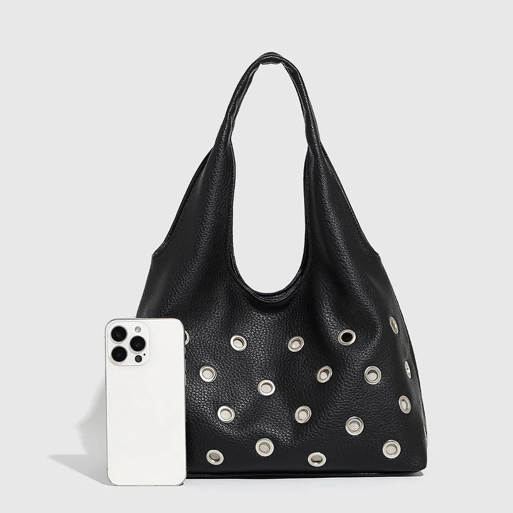 Dark Orbit Leather Rivet Shoulder Bag