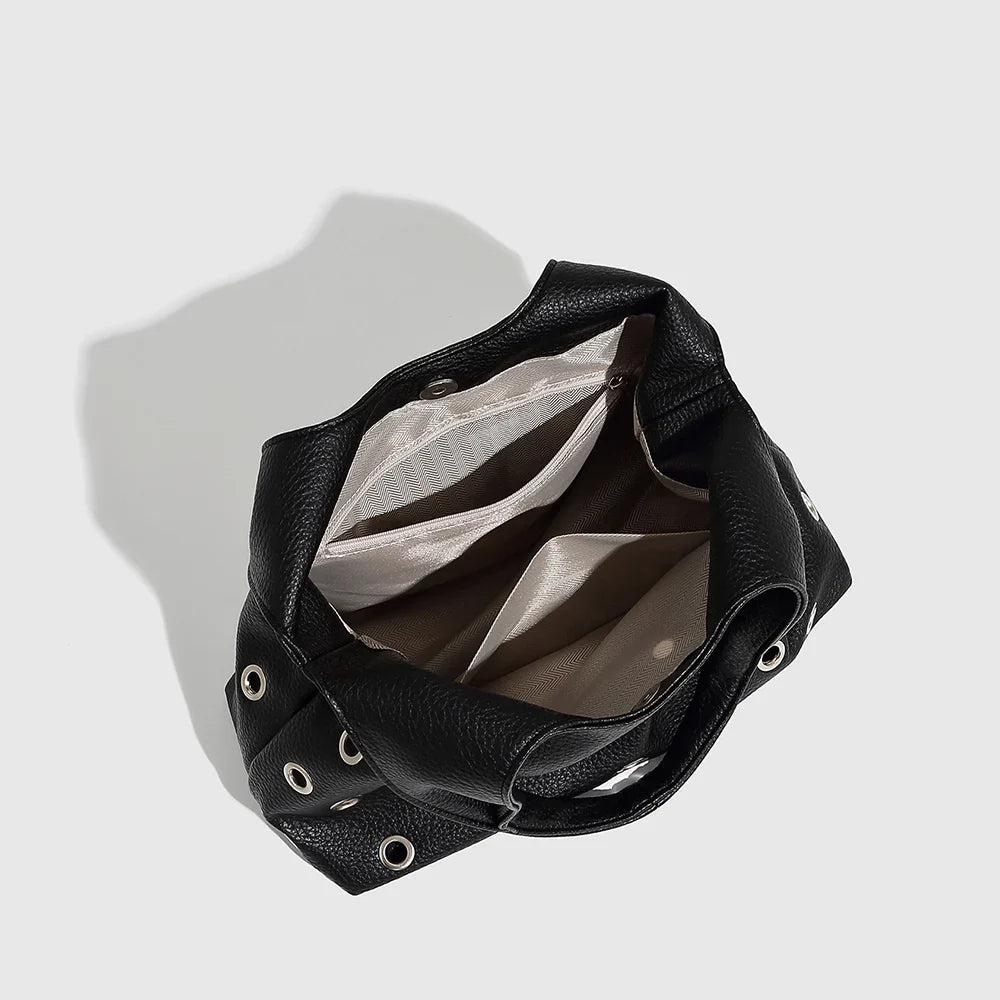 Dark Orbit Leather Rivet Shoulder Bag