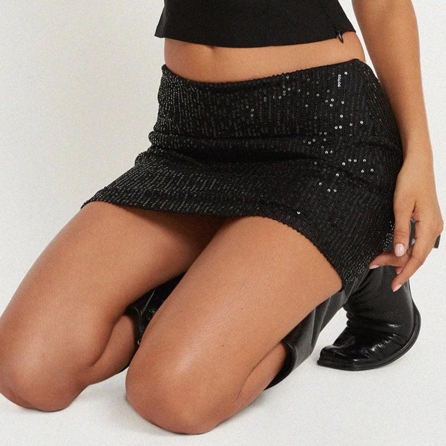 Darling Dazzle Black Sequin Mini Skirt