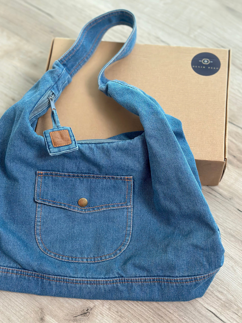 Oversized Slouchy Denim Hobo Shoulder Bag Casual Light Blue DenimDeko
