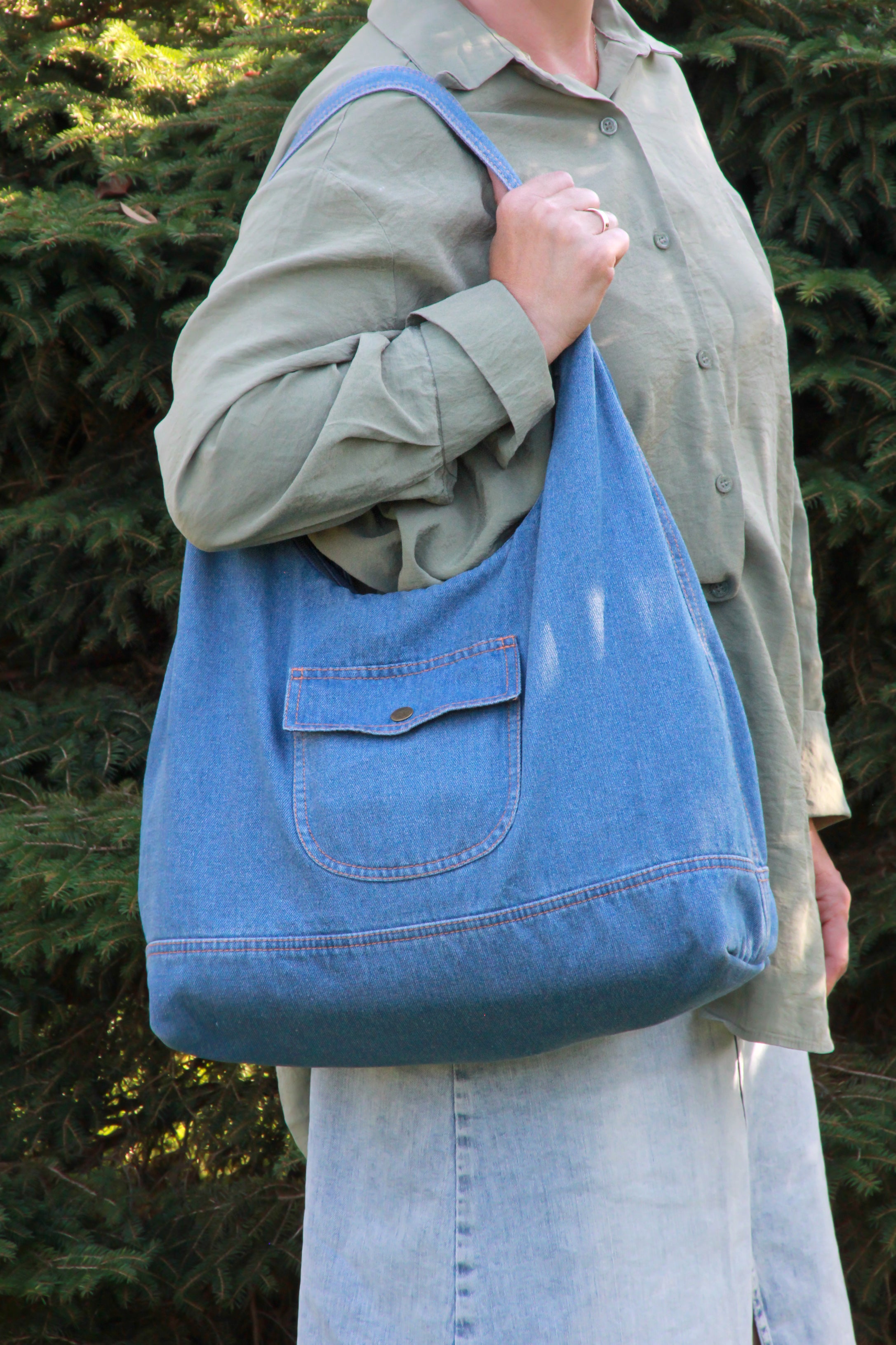 Oversized Slouchy Denim Hobo Shoulder Bag Casual Light Blue DenimDeko