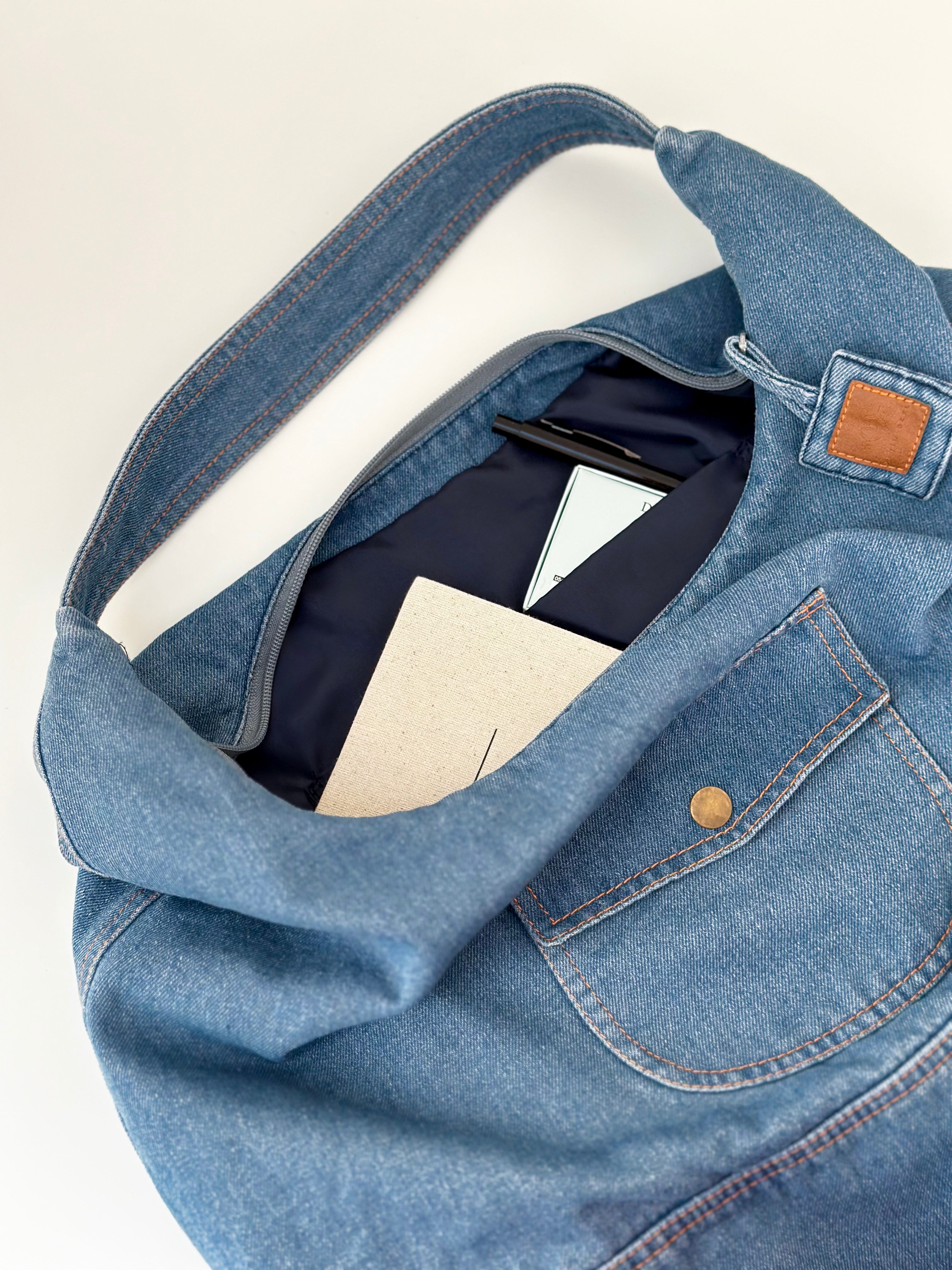 Oversized Slouchy Denim Hobo Shoulder Bag Casual Light Blue DenimDeko