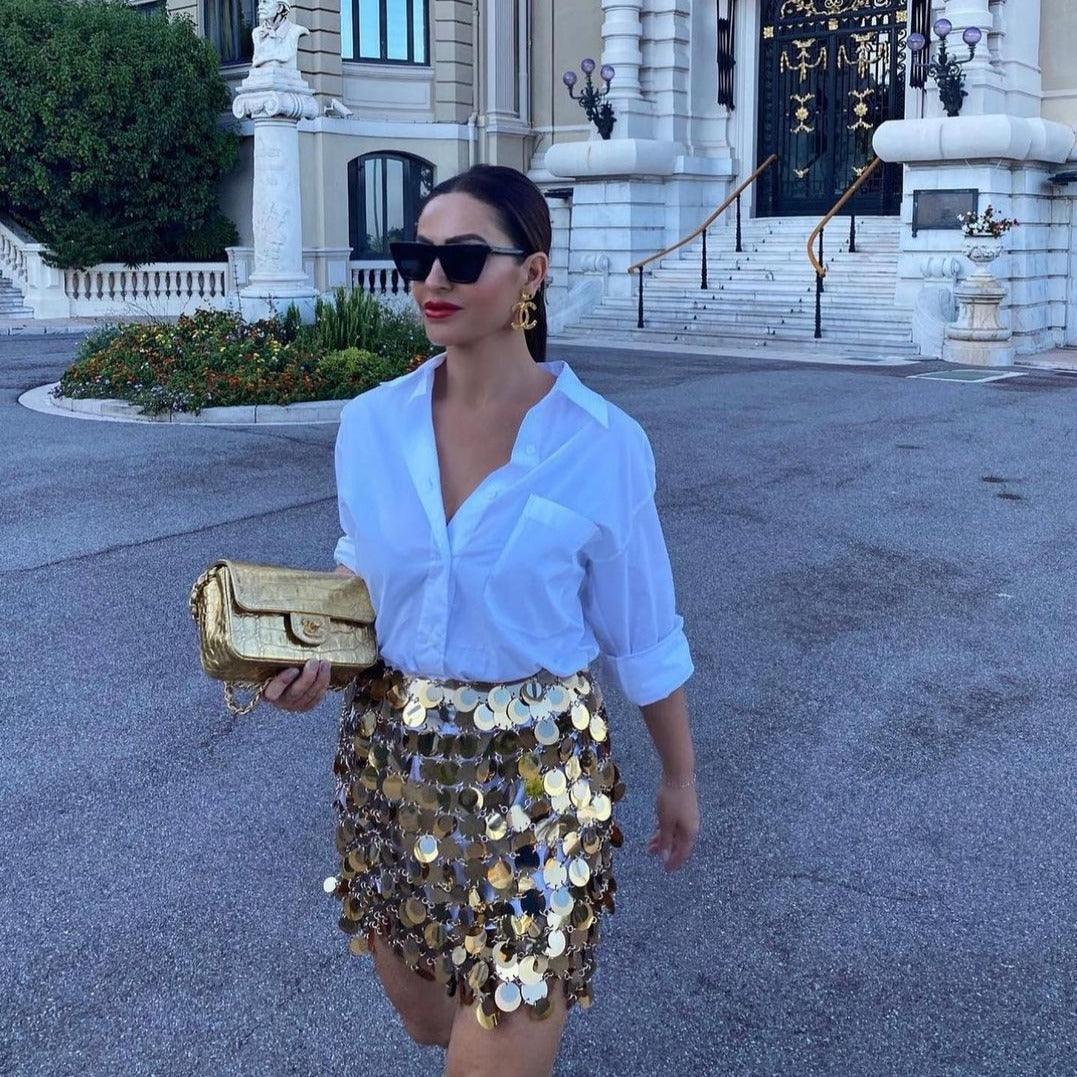 Date Me Now Gold Sequin Mini Skirt