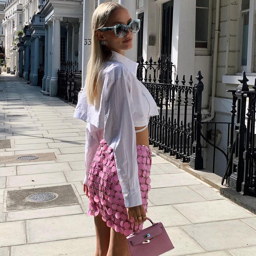 Date Me Now Pink Sequin Mini Skirt
