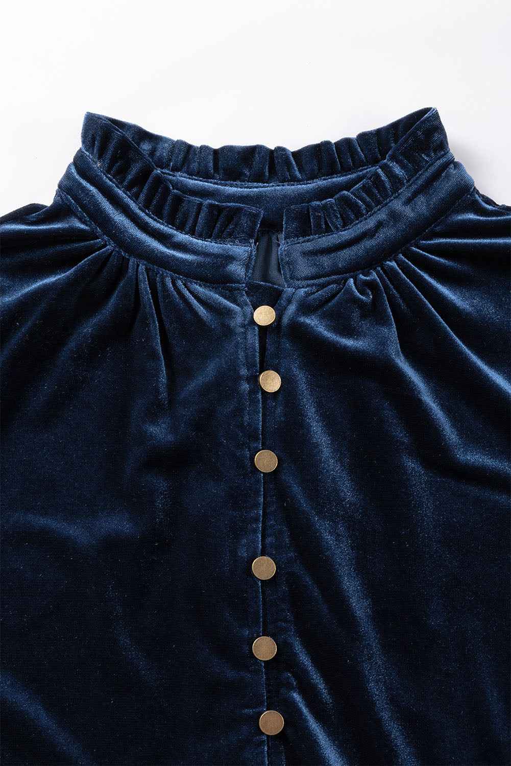 Green Frilled Neck Buttoned Front Velvet Women's Top