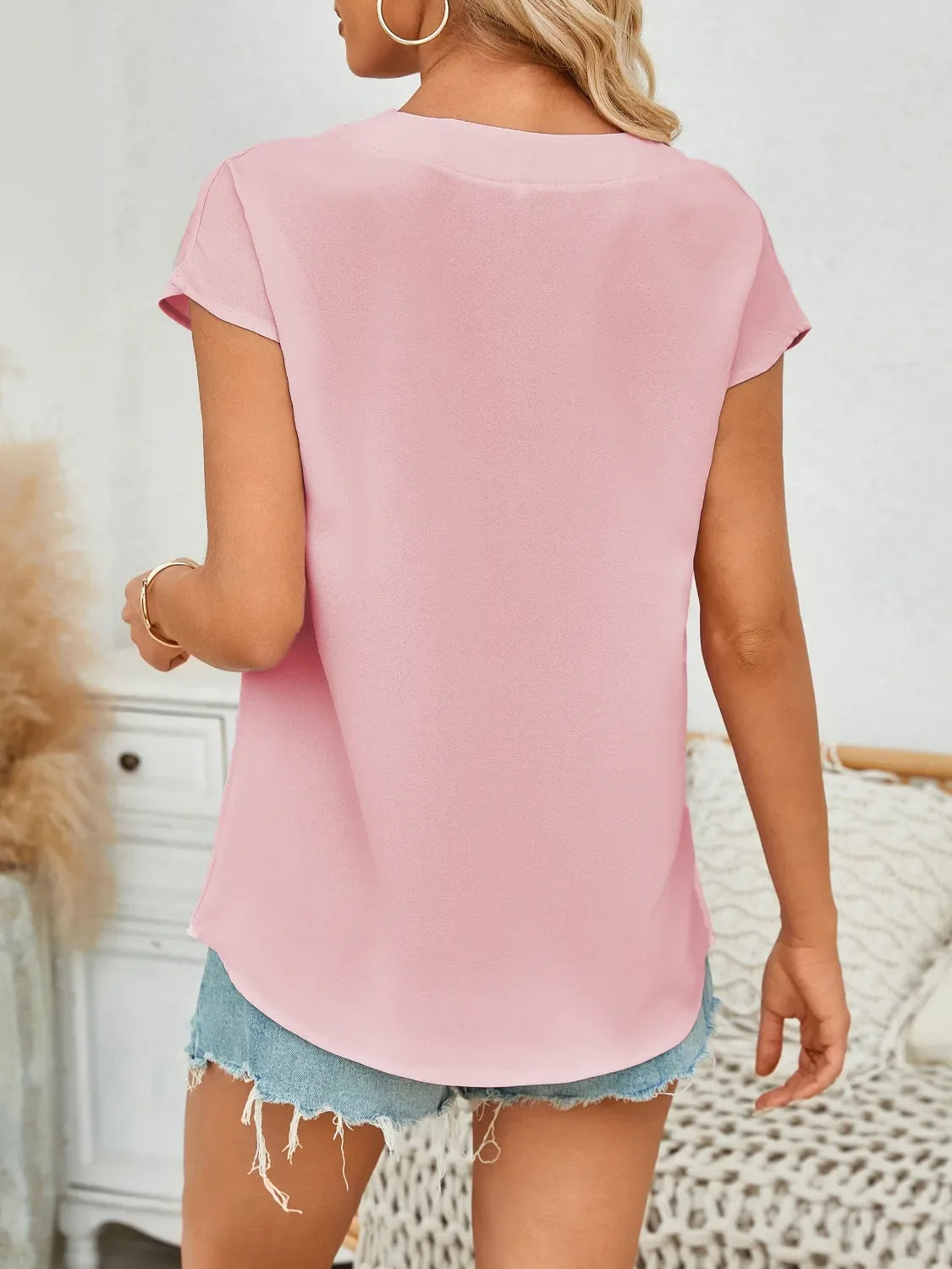 V-Neck Women's Blouse - Classic Polyester Top
