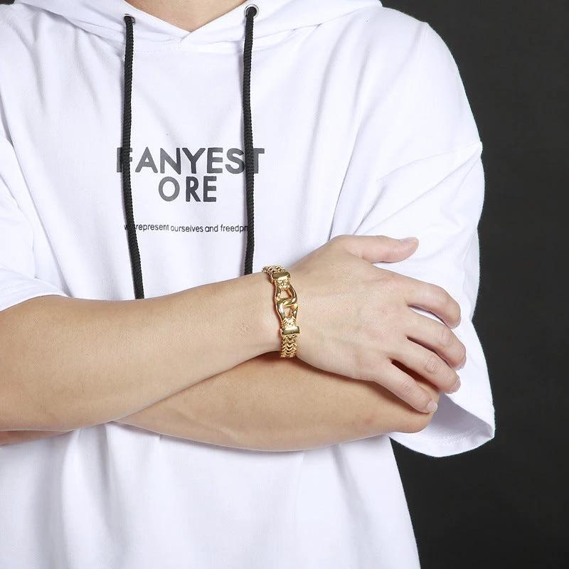Men's Boxing Mesh Chain Link Gold Color Bracelet Stainless Steel
