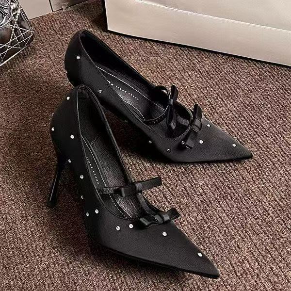 Rhinestone Bow Pointed Toe Stiletto Heels