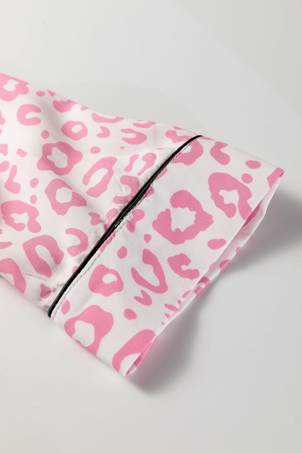 Pink Leopard Print Long Pajama Set – Lapel Button Front Top & Elastic Pants