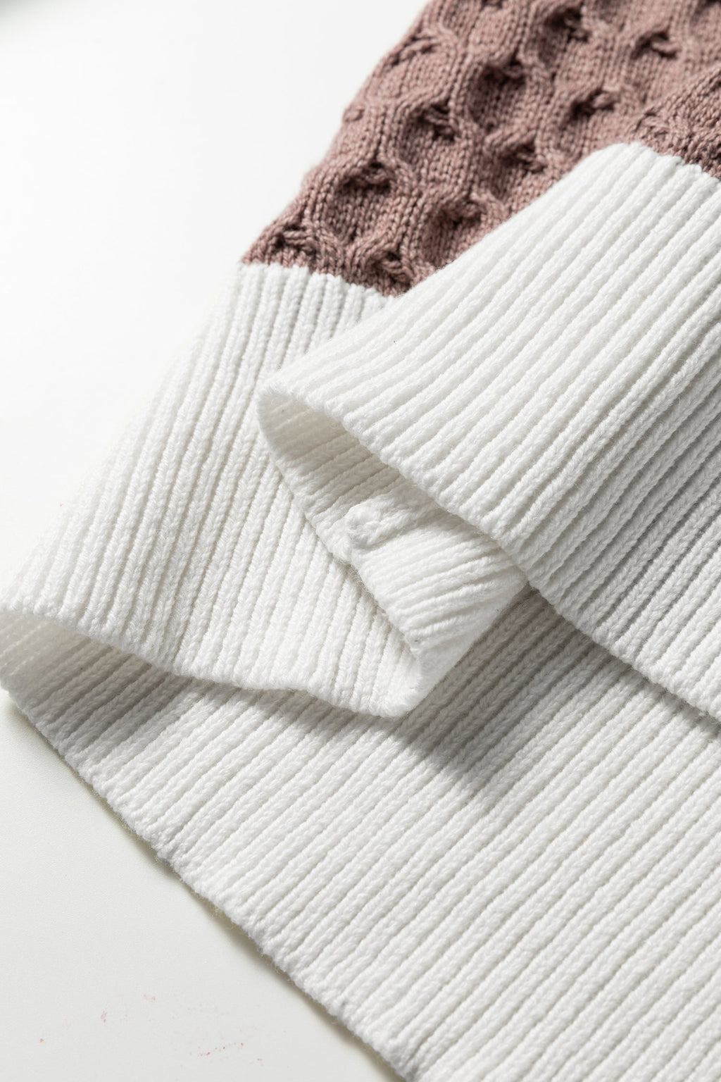 Brown Mixed Texture Knit Striped Color Block Loose Sweater